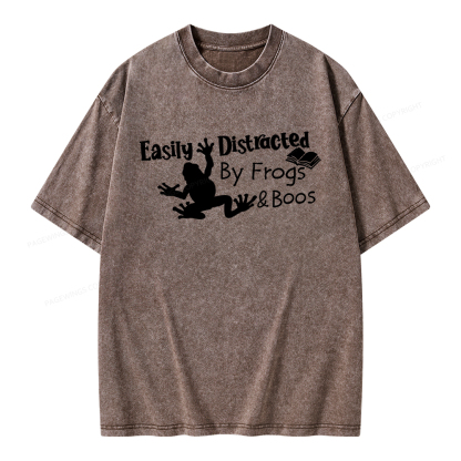 Pagewings Easily Distracted by Frogs& books Unisex Washed T-shirt