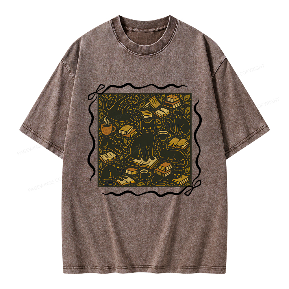Pagewings Cats And Books Unisex Washed T-shirt