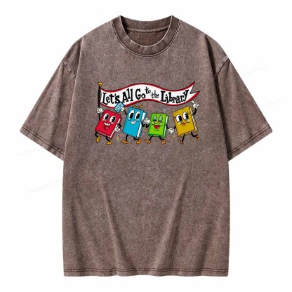 Pagewings Let's All Go to the Library T-Shirt Unisex Washed T-shirt
