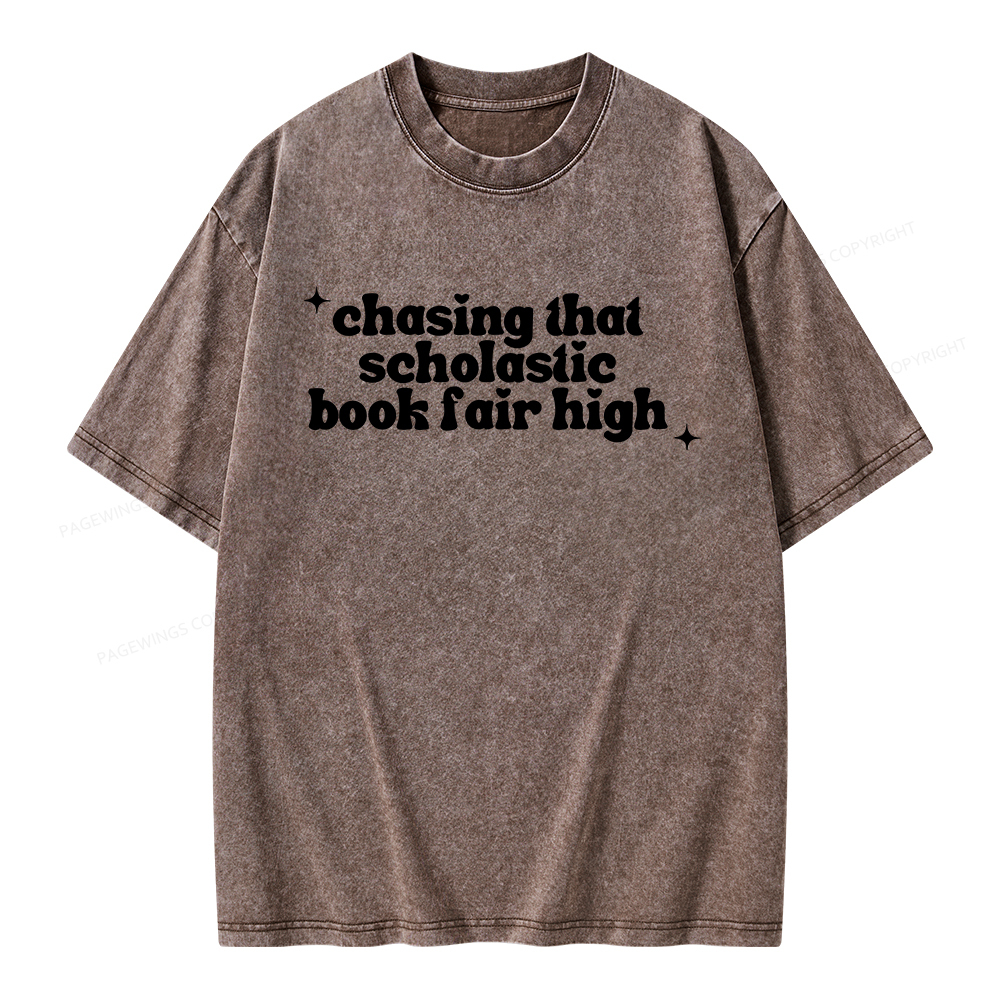 Pagewings Chasing That Scholastic Book Fair High Unisex Washed T-shirt