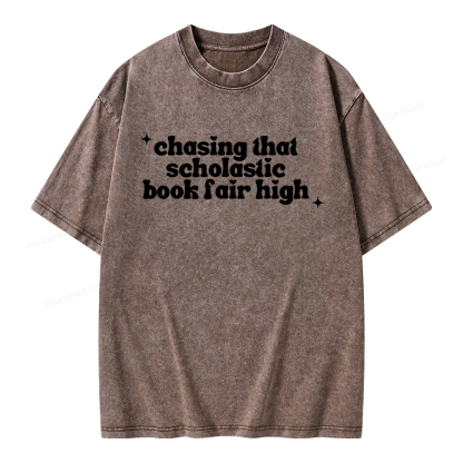 Pagewings Chasing That Scholastic Book Fair High Unisex Washed T-shirt