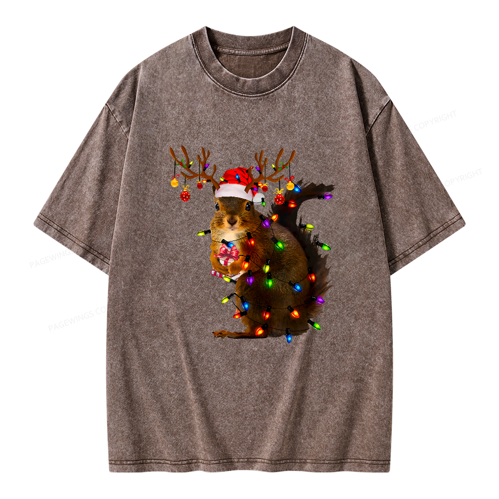 Pagewings Christmas Squirrel Lights Unisex Washed T-shirt