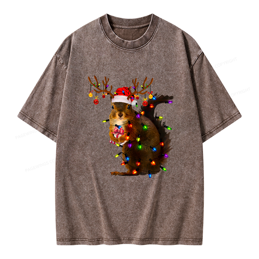 Pagewings Christmas Squirrel Lights Unisex Washed T-shirt