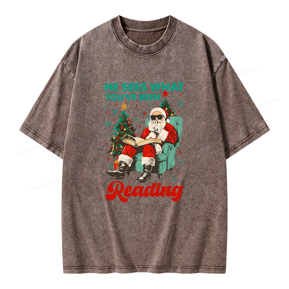 Pagewings Christmas Reading Unisex Washed T-shirt