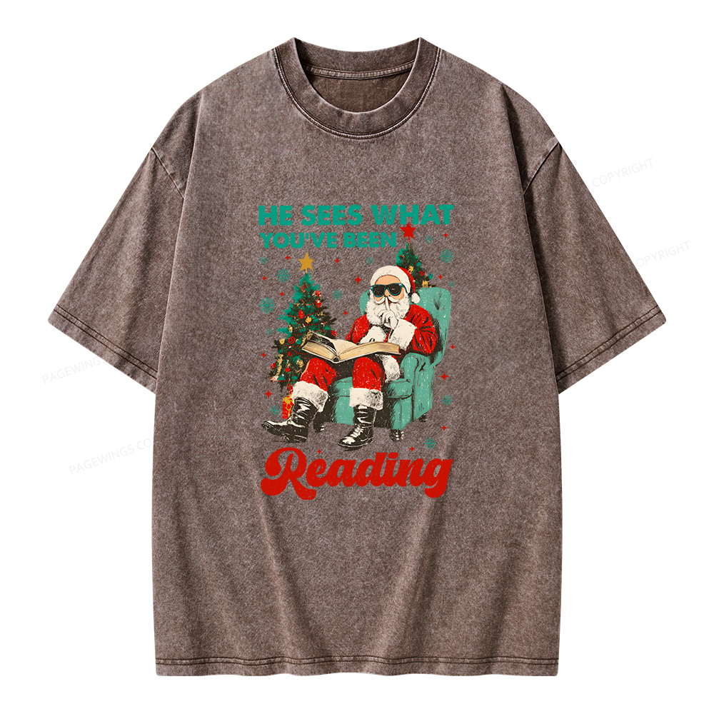 Pagewings Christmas Reading Unisex Washed T-shirt