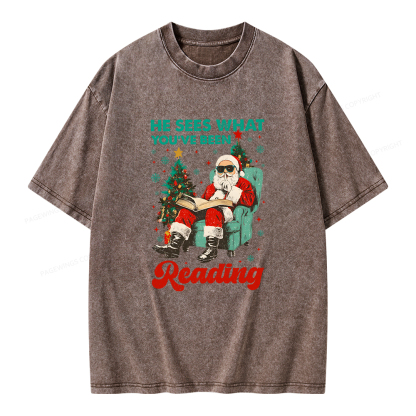 Pagewings Christmas Reading Unisex Washed T-shirt