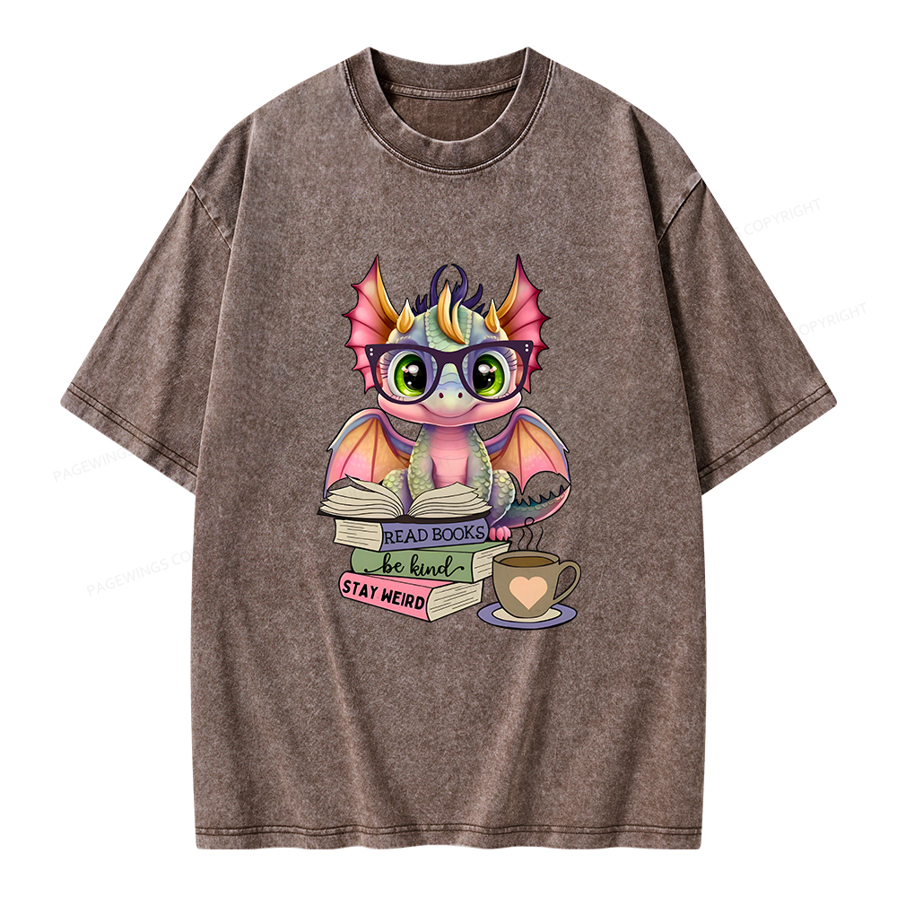 Pagewings Cute Dragon Reading Unisex Washed T-shirt