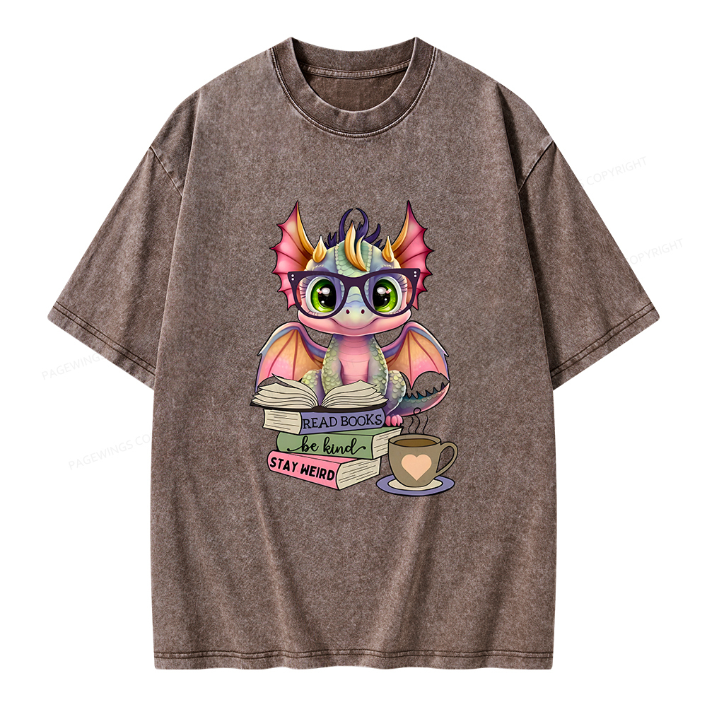 Pagewings Cute Dragon Reading Unisex Washed T-shirt