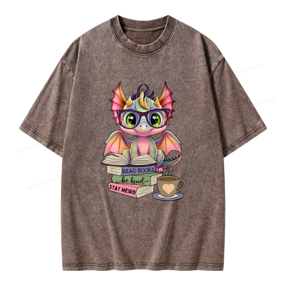 Pagewings Cute Dragon Reading Unisex Washed T-shirt