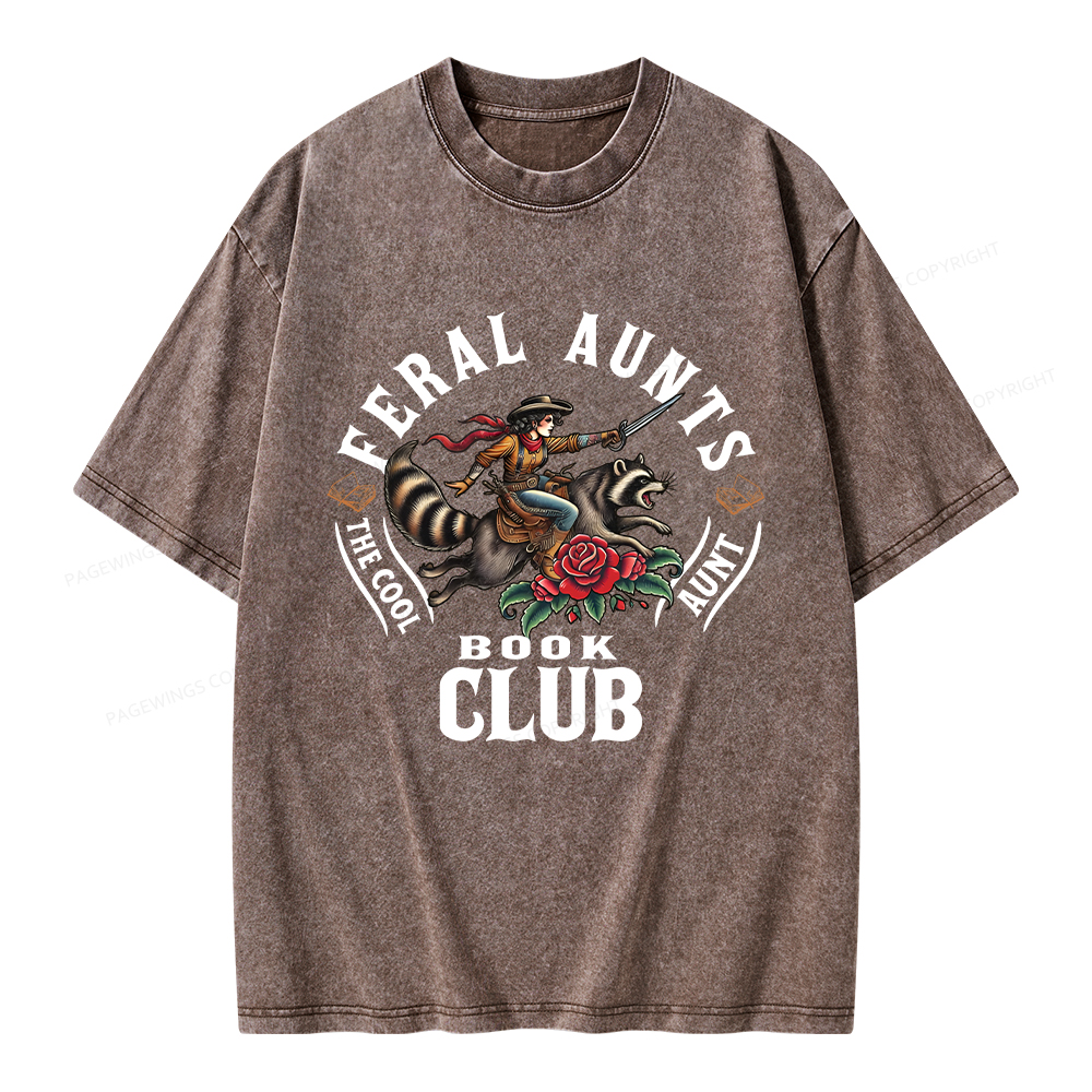 Pagewings Feral Aunt Social Book Club Unisex Washed T-shirt