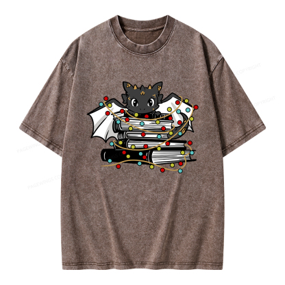 Pagewings Cute Book Dragon Holiday Unisex Washed T-shirt