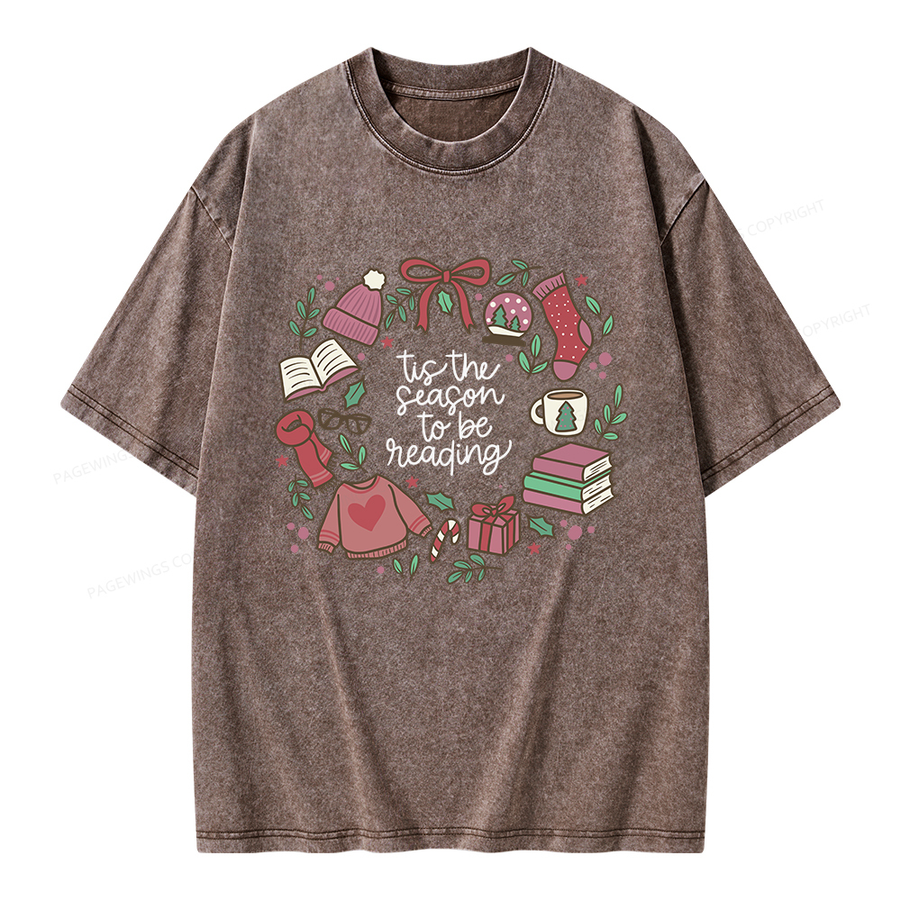 Pagewings Tis The Season To Be Reading Unisex Washed T-shirt