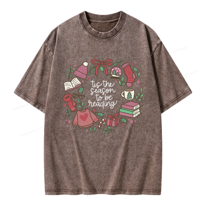 Pagewings Tis The Season To Be Reading Unisex Washed T-shirt