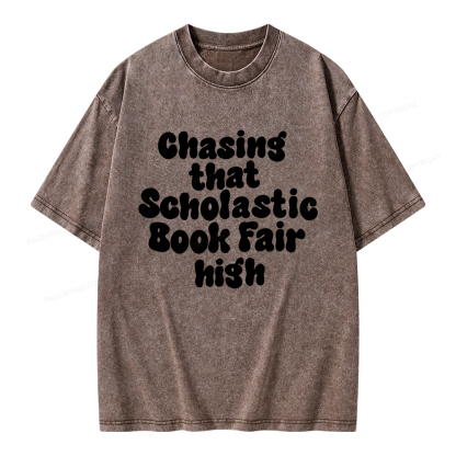 Pagewings Chasing That Scholastic Book Fair High Unisex Washed T-shirt