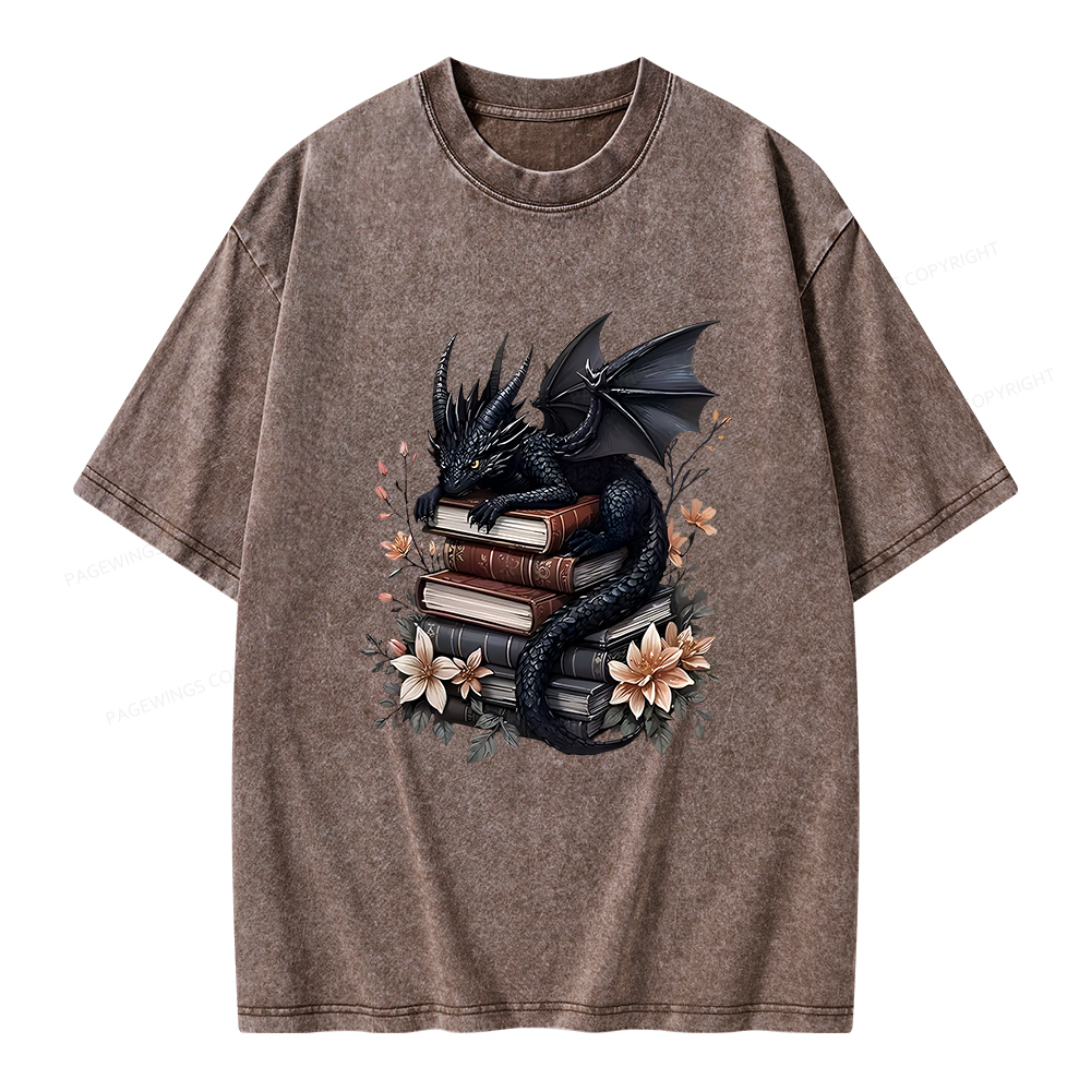 Pagewings Black Dragon Book Unisex Washed T-shirt