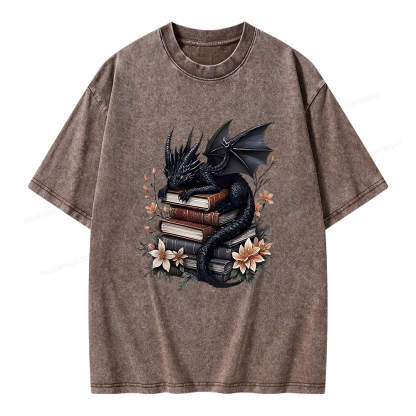 Pagewings Black Dragon Book Unisex Washed T-shirt