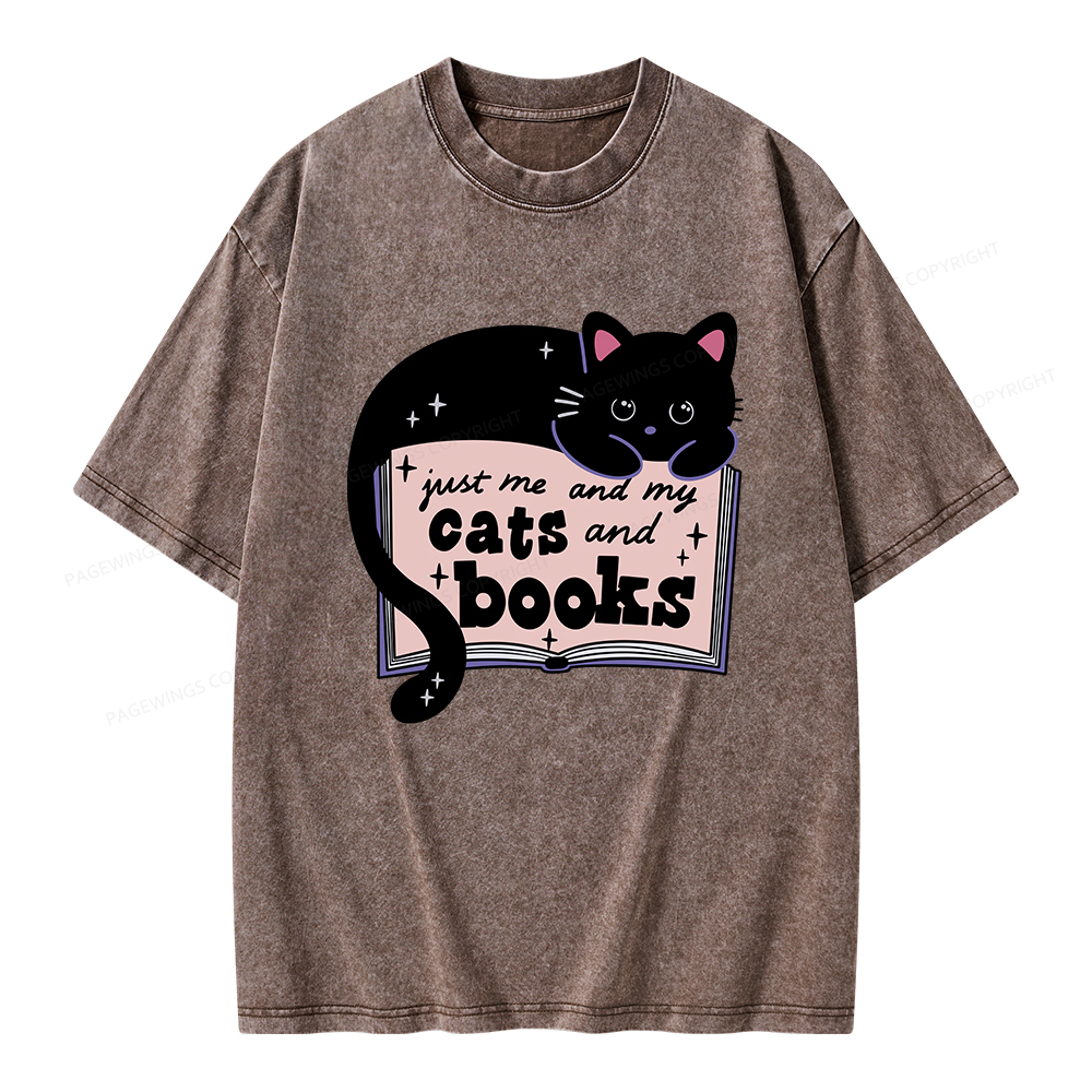 Pagewings Just me my Cats and Books Unisex Washed T-shirt
