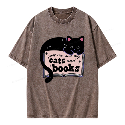 Pagewings Just me my Cats and Books Unisex Washed T-shirt