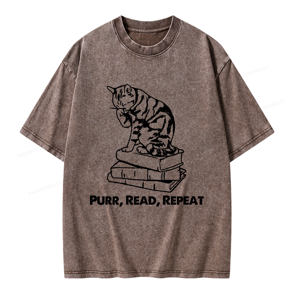 Pagewings Purr Read Repeat Unisex Washed T-shirt