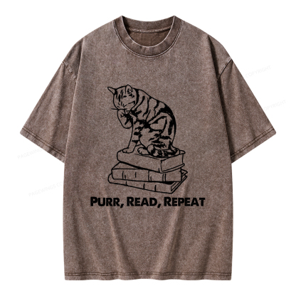 Pagewings Purr Read Repeat Unisex Washed T-shirt