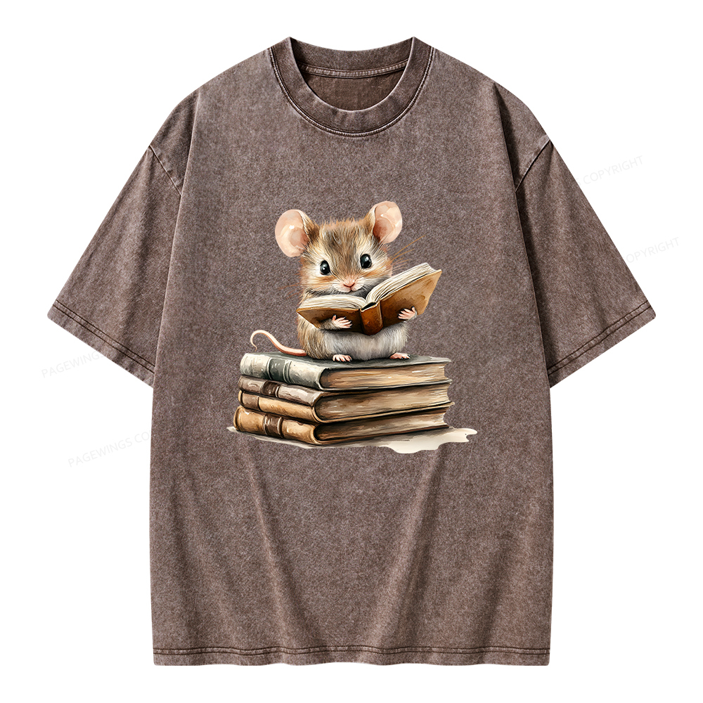 Pagewings Just A Mouse Who Loves Reading Unisex Washed T-shirt