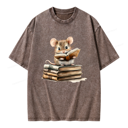 Pagewings Just A Mouse Who Loves Reading Unisex Washed T-shirt