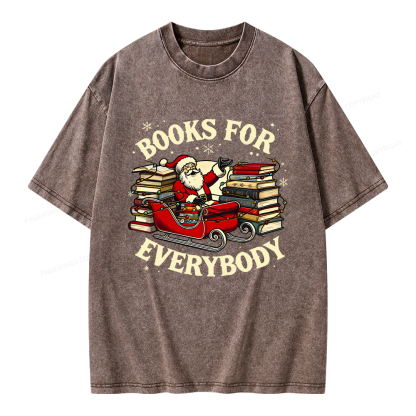 Pagewings Christmas Santa Book Lover Unisex Washed T-shirt