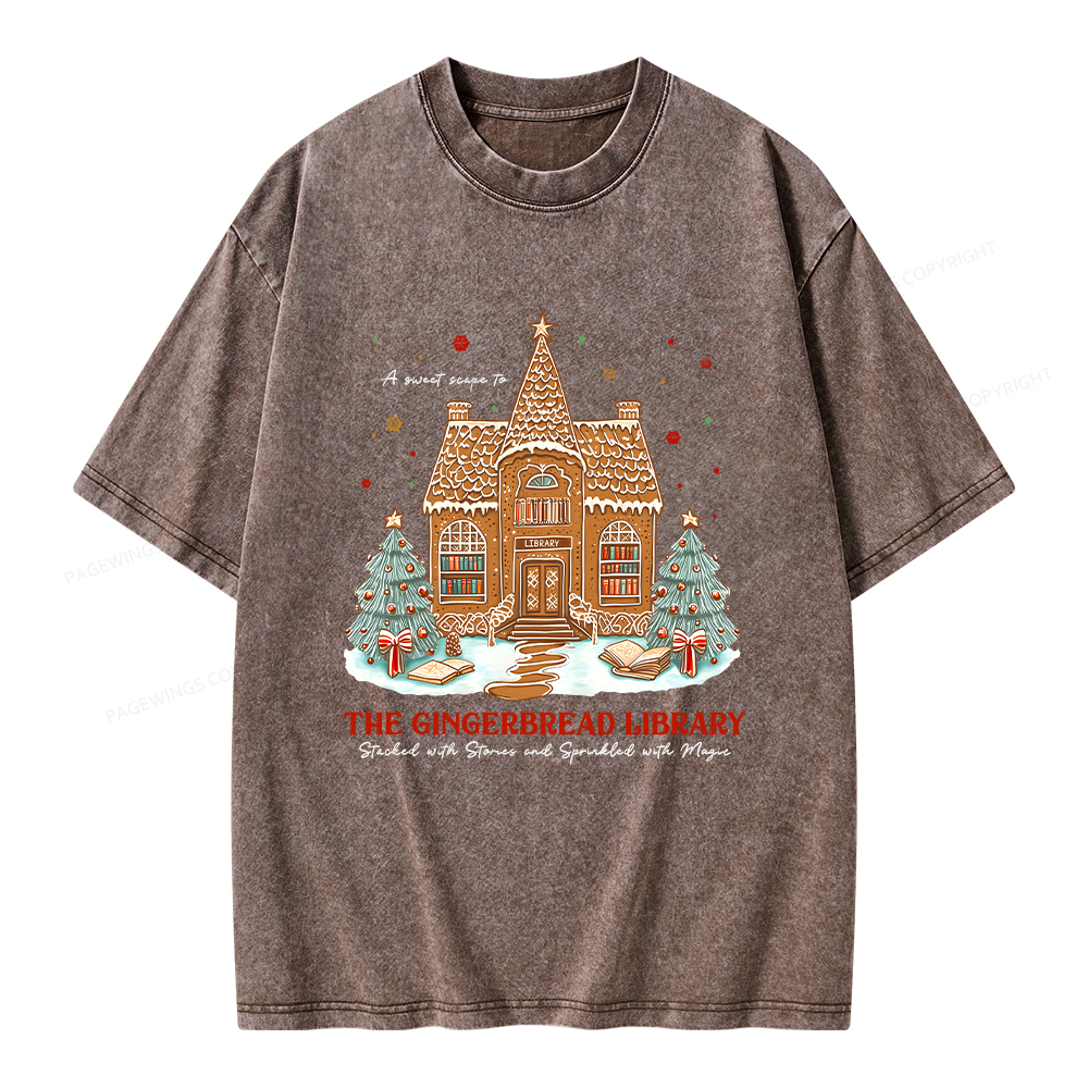 Pagewings Gingerbread Library Unisex Washed T-shirt