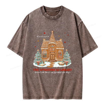 Pagewings Gingerbread Library Unisex Washed T-shirt