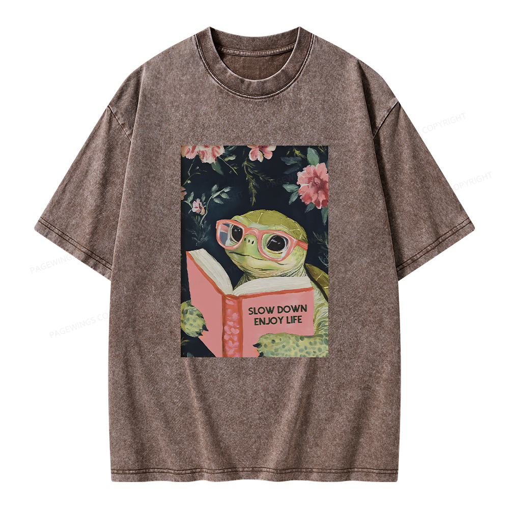 Pagewings Sea Turtle Slow Down Enjoy Life Unisex Washed T-shirt