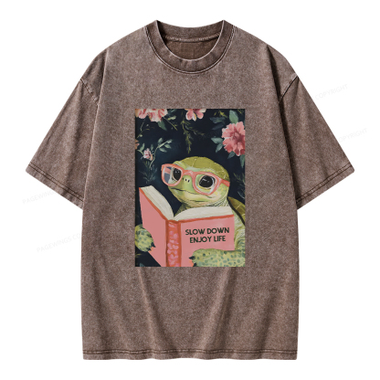 Pagewings Sea Turtle Slow Down Enjoy Life Unisex Washed T-shirt