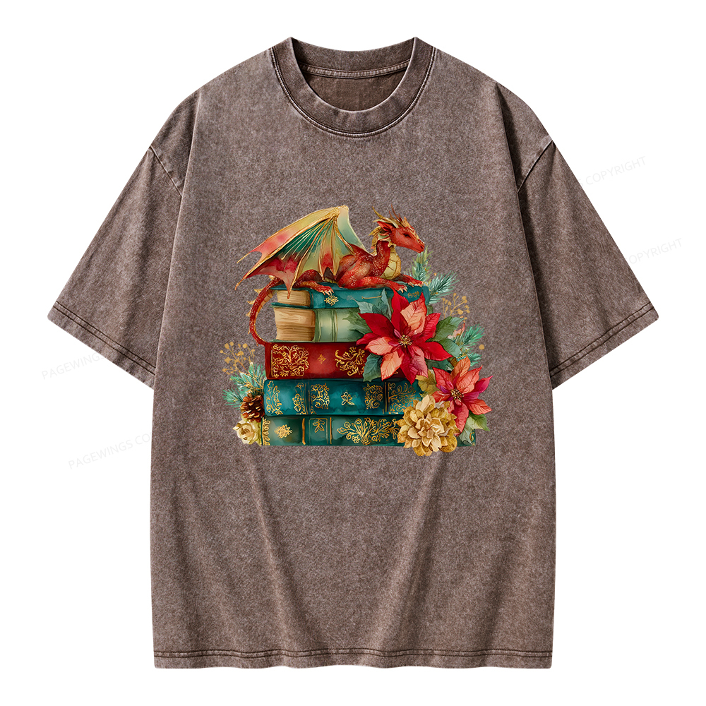 Pagewings Christmas Book Dragon Unisex Washed T-shirt