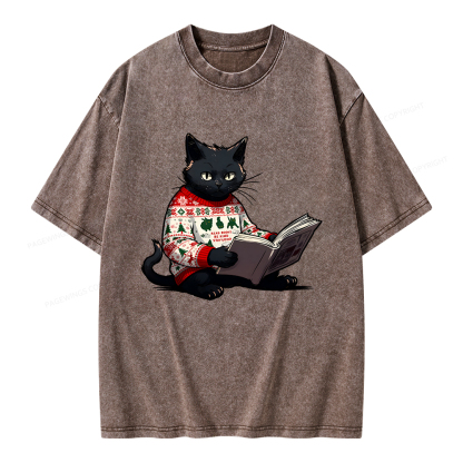 Pagewings Just a Cat Who Loves Reading Unisex Washed T-shirt