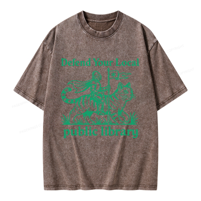 Pagewings Defend Your Local Public Library Unisex Washed T-shirt