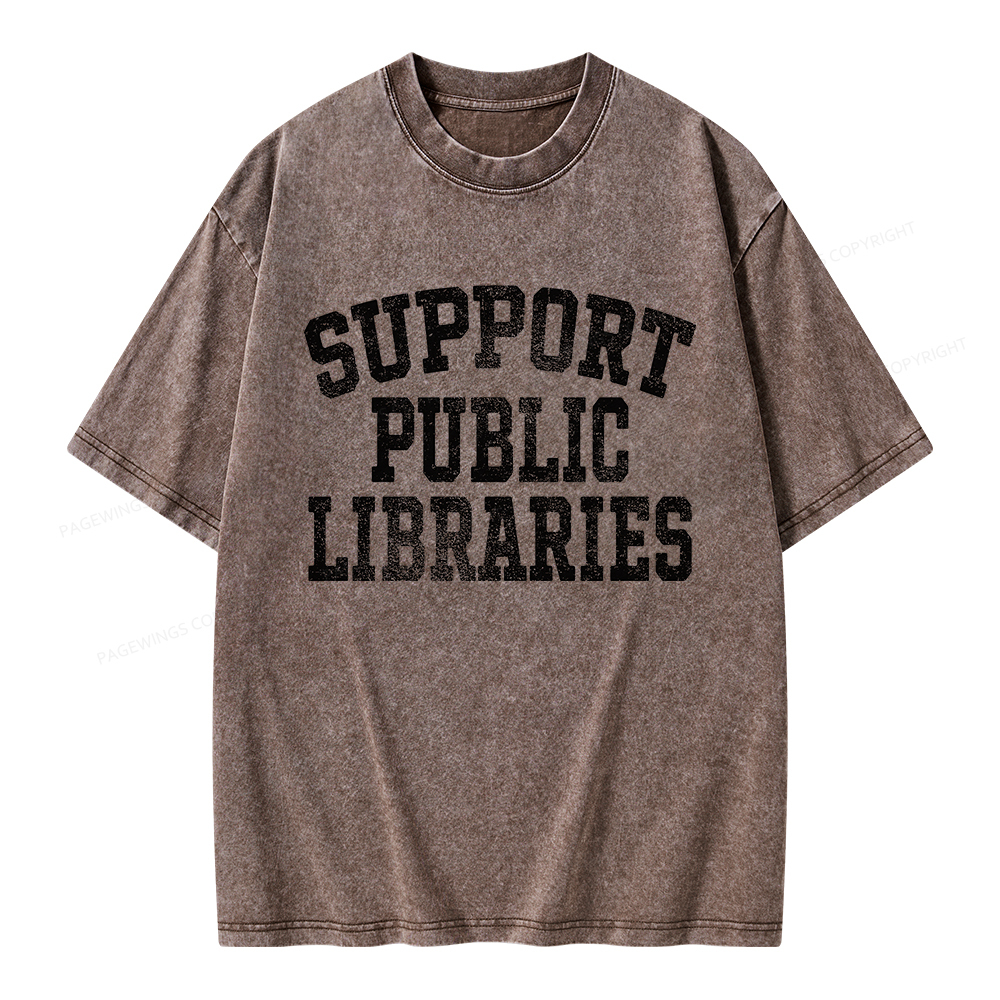 Pagewings Support Public Libraries Unisex Washed T-shirt
