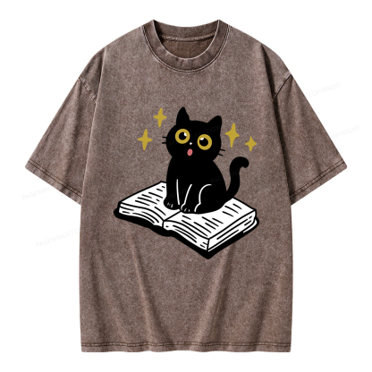 Pagewings Cat Book Unisex Washed T-shirt