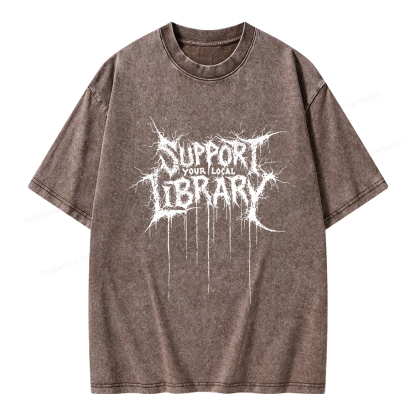 Pagewings Support Your Local Library Unisex Washed T-shirt