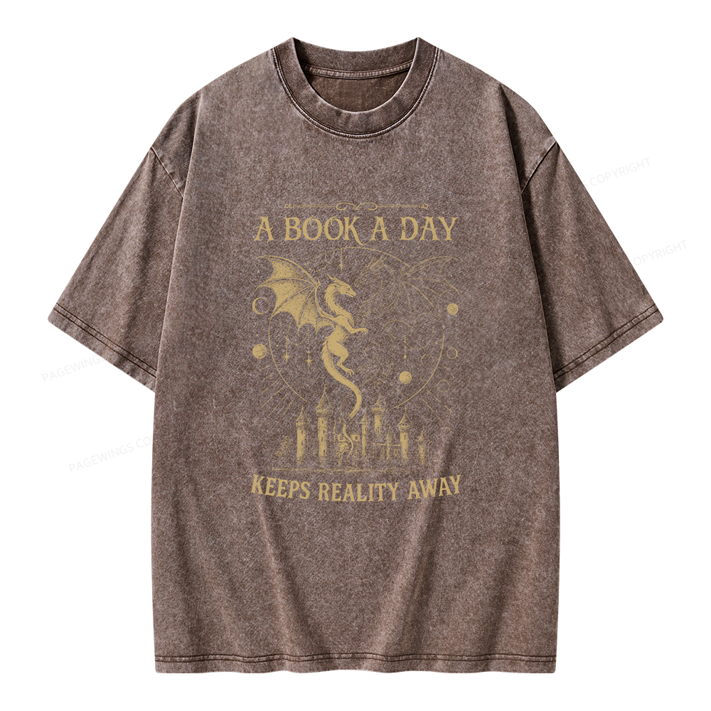 Pagewings A Book A Day Keeps Reality Away Unisex Washed T-shirt