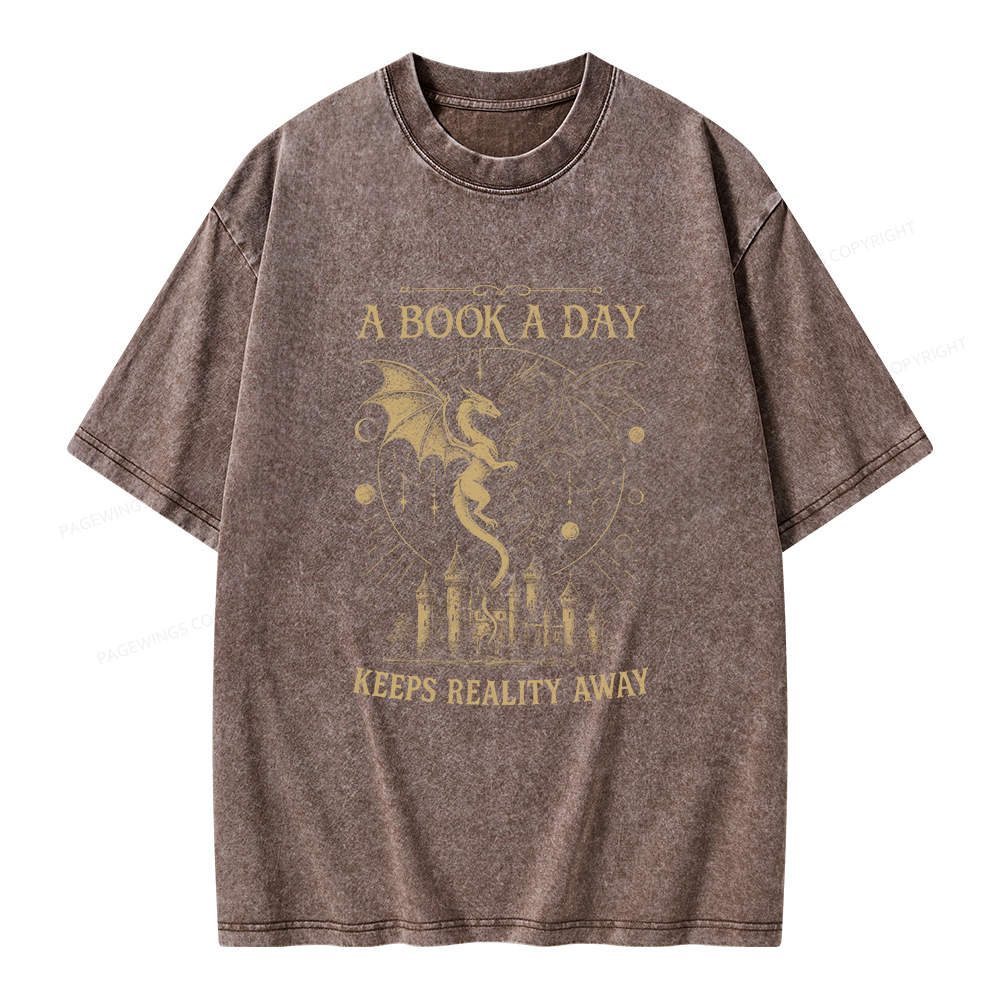 Pagewings A Book A Day Keeps Reality Away Unisex Washed T-shirt