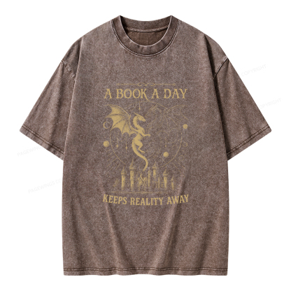 Pagewings A Book A Day Keeps Reality Away Unisex Washed T-shirt