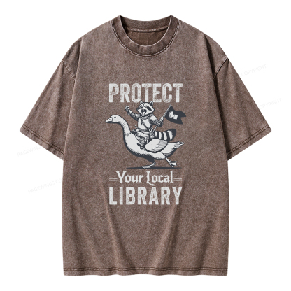 Pagewings Protect Your Local Library Unisex Washed T-shirt