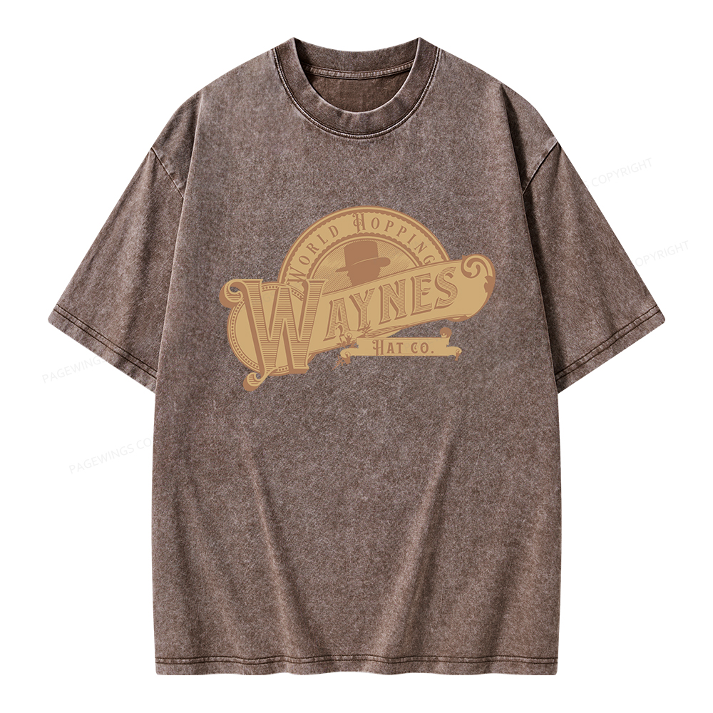 Pagewings World Hopping Waynes Hat Co Unisex Washed T-shirt