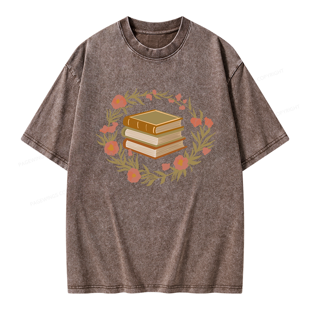 Pagewings Floral Book Lover Unisex Washed T-shirt