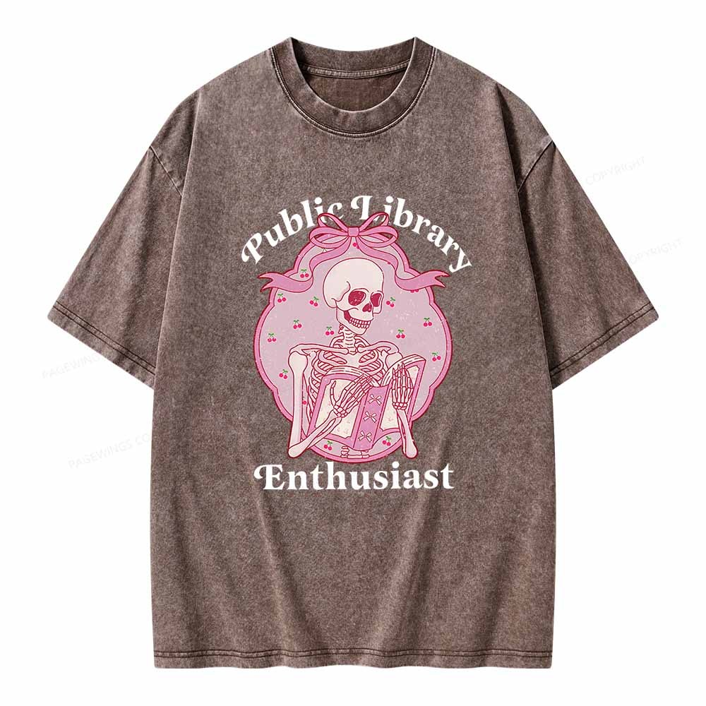 Pagewings Public Library Enthusiast  Unisex Washed T-shirt-Pagewings sale