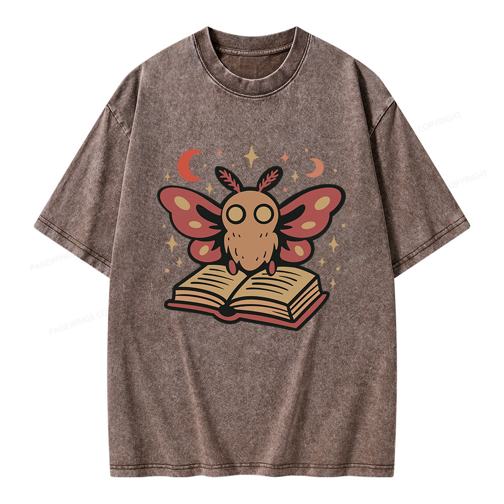 Pagewings Cute Bookish Moth Unisex Washed T-shirt