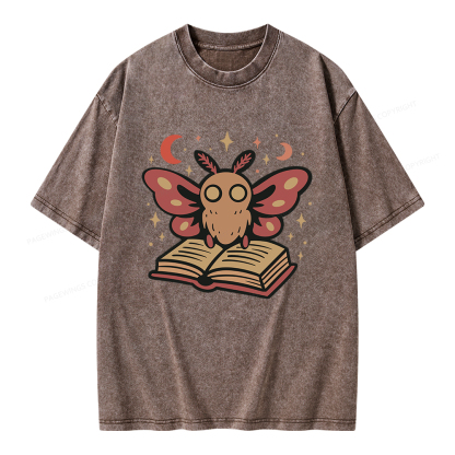 Pagewings Cute Bookish Moth Unisex Washed T-shirt
