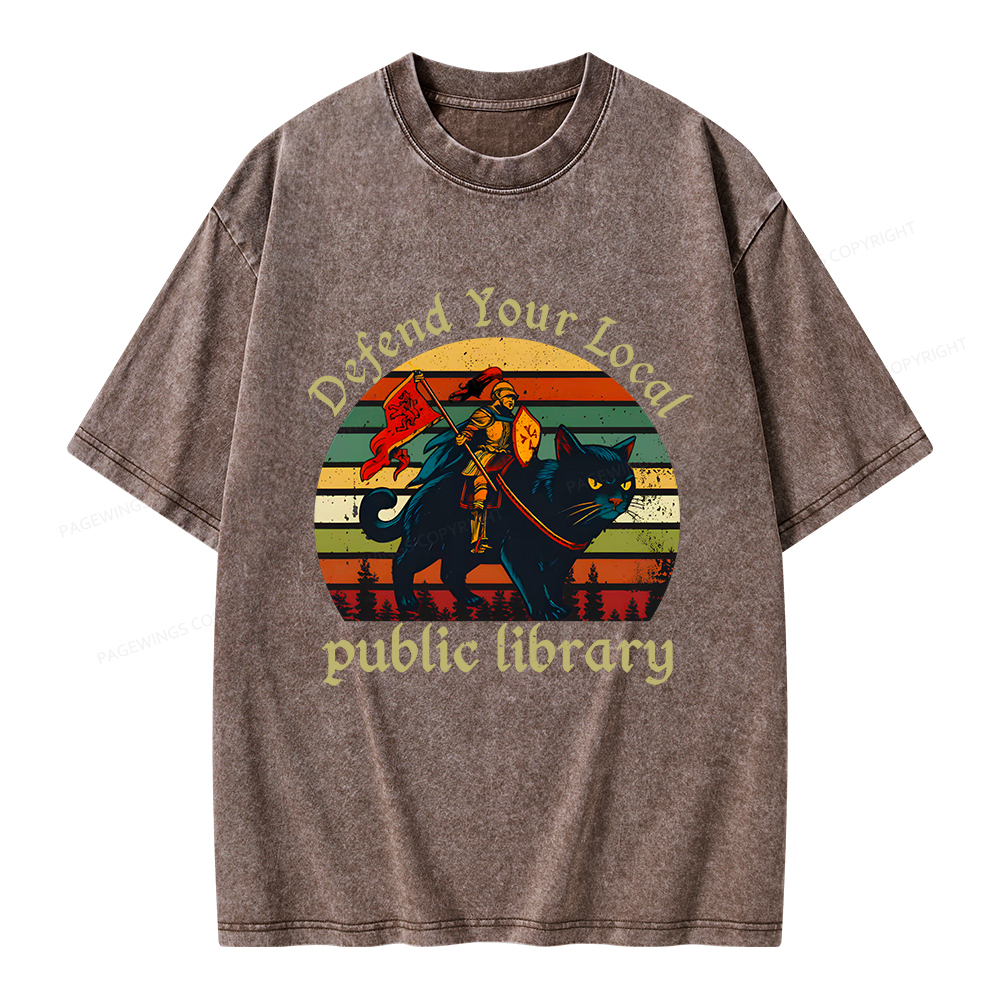 Pagewings Defend Your Local Public Library Unisex Washed T-shirt