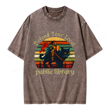 Pagewings Defend Your Local Public Library Unisex Washed T-shirt