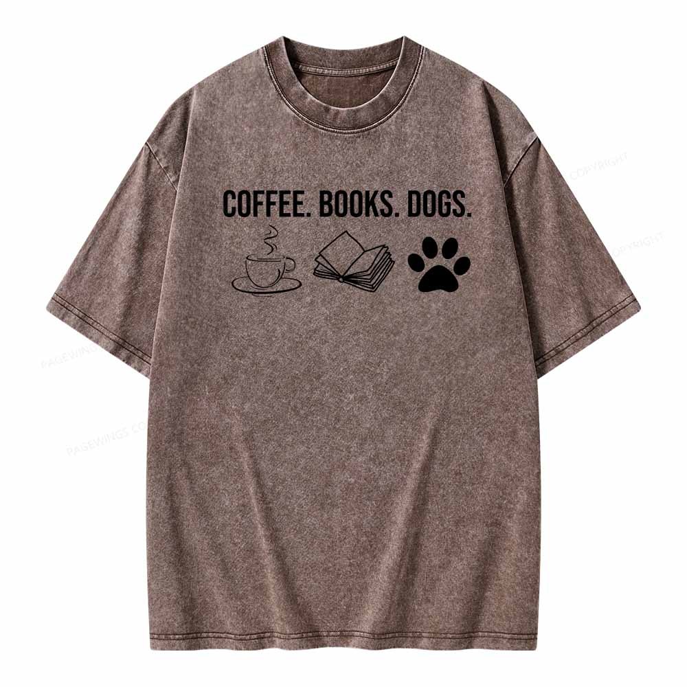 Pagewings Coffee Books and Dogs Unisex Washed T-shirt