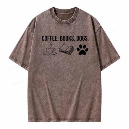 Pagewings Coffee Books and Dogs Unisex Washed T-shirt